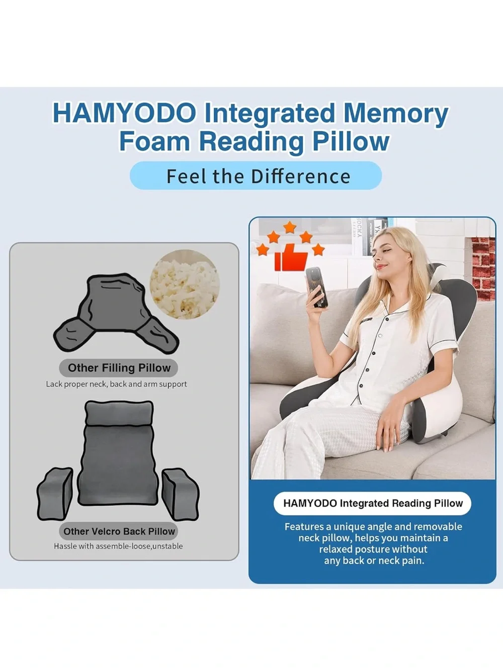 Reading pillow for sitting in bed 22”H back pillow for sitting up